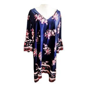 Sage & Vicky Plus Size Blue Abstract Floral Boho Bell Sleeve Dress Size 2X NWOT